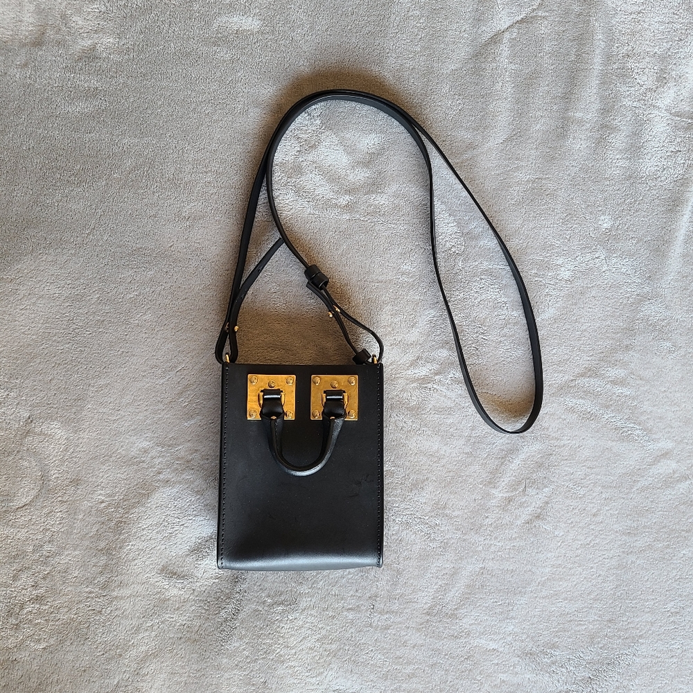 Sophie Hulme London black leather mini crossbody purse